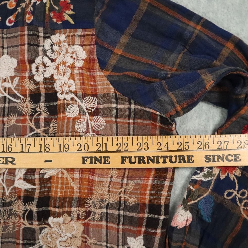 Johnny Was Workshop Freja Whimsical Plaid Button Down Shirt Womens XL Patchwork - Picture 4 of 6